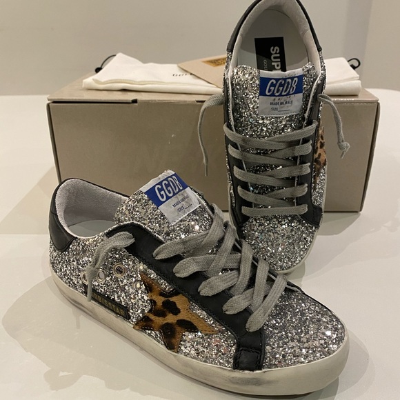 Golden Goose Superstar Silver Glitter/Leopard NIB - Picture 4 of 11